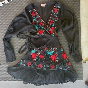 Not So Serious embroidered wrap dress flowy